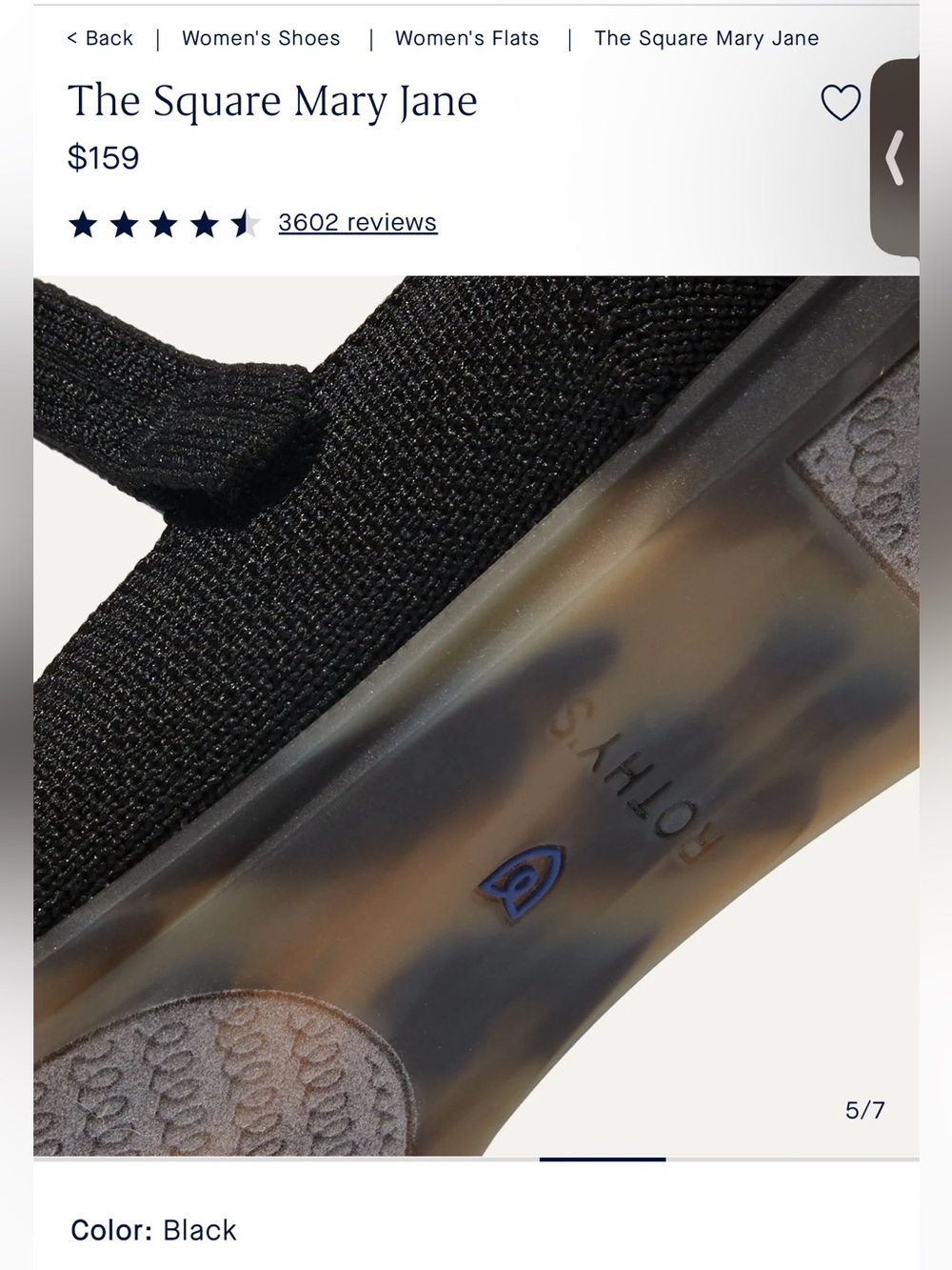 ROTHY’S THE SQUARE MARY JANE, BLACK KNIT FLATS, MACHINE WASHABLE! - Picture 8 of 14